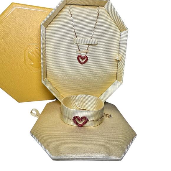 Swarovski Una pendant Pavé, Heart, Small, Red Necklace and Bracelet Set - Picture 1 of 12